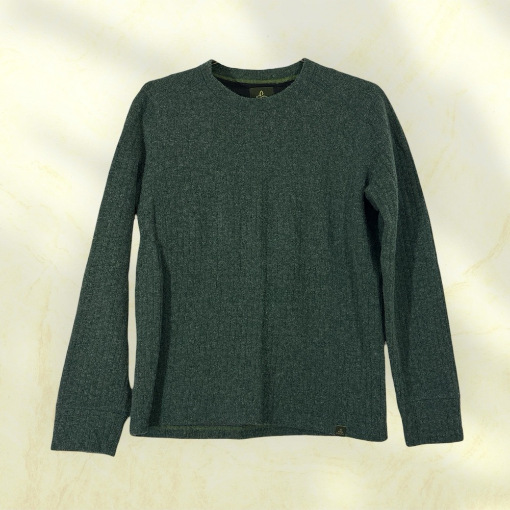 Prana Wool‎ Blend Sweater MENS MEDIUM GREEN Long Sleeve Outdoor Knit